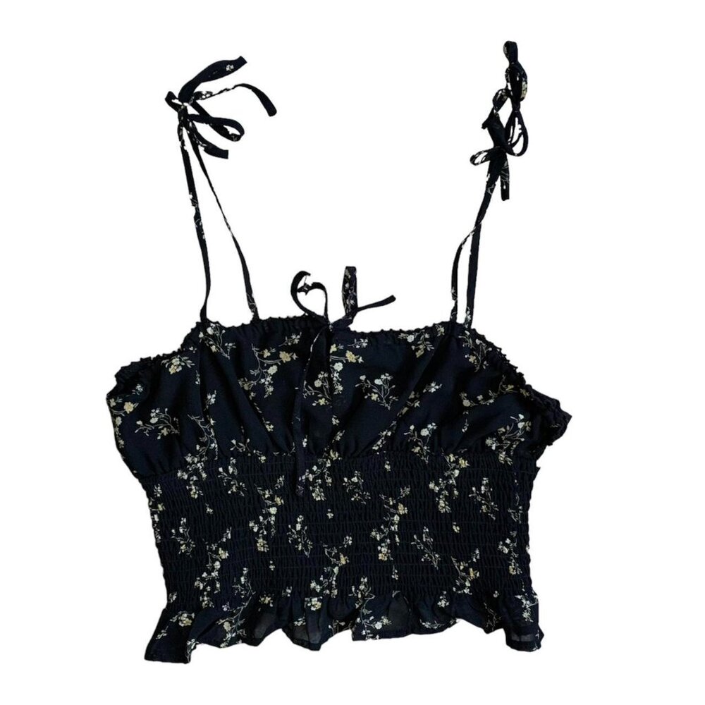 Forever 21 Black Ruched Floral Tank Top